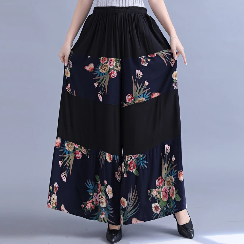 

Patchwork Wide Leg Print Summer 2020 Casual Loose Ankle-Length Korean Plus Size Women Vintage High Waist Pants