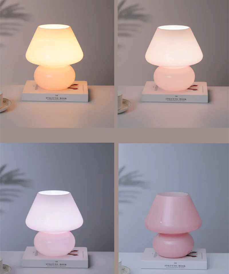 Большая разноцветная настольная лампа в форме гриба из стекла размером 9,05 дюйма с LED-подсветкой для спальни AC90V~265V в стиле Мурано и полосатым освещением.