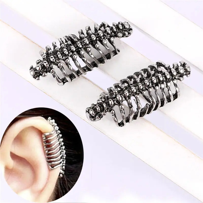 Панк стиль череп позвоночник уха клип поддельный пирсинг ювелирные изделия для