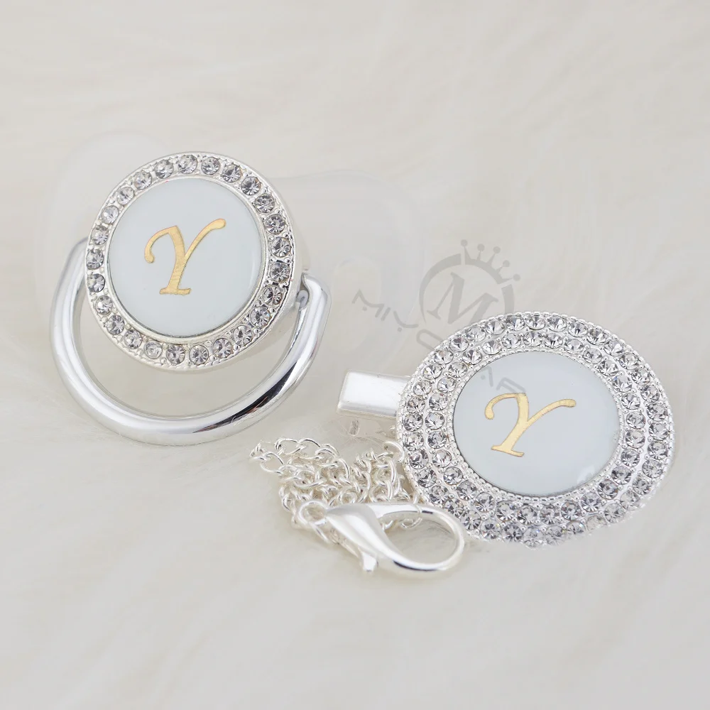 MIYOCAR Золото Rhinestone имя инициалы Письмо Y Элегантный Серебряный bling соска и пустышка Клип BPA бесплатно пустышка bling SGS пройти LY-1