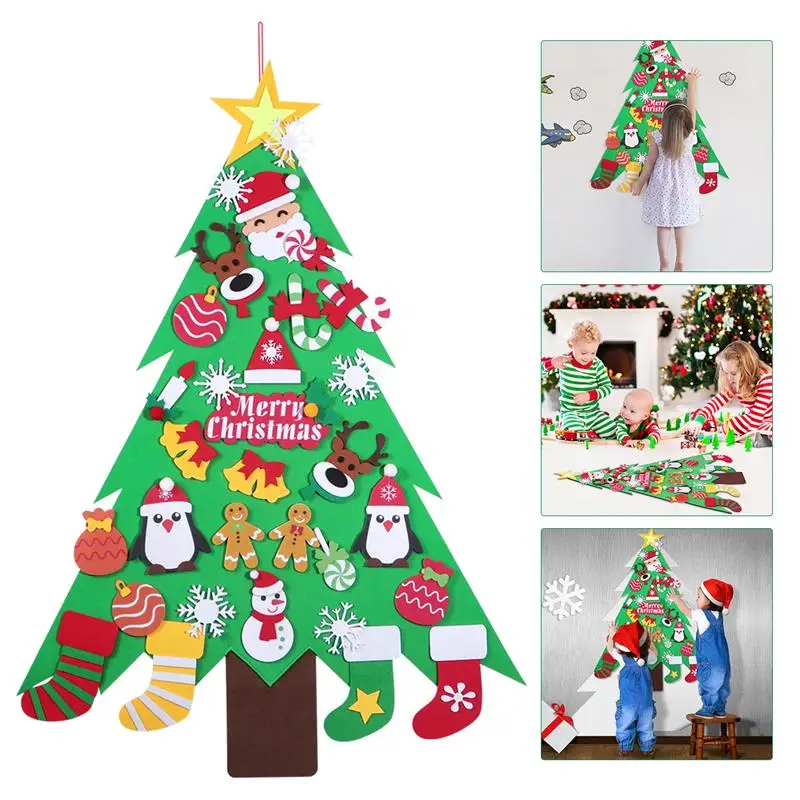 32pcs Set Amosfun DIY Christmas Tree Magic Felt Creative Jigsaw Puzzle Toy For Festival Party Christmas Gift For Children DIY A3