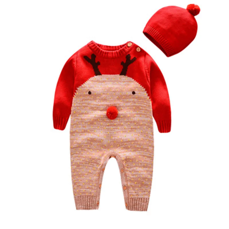 Детская зимняя одежда 2019 г. Вязаный новогодний костюм теплые комбинезоны для
