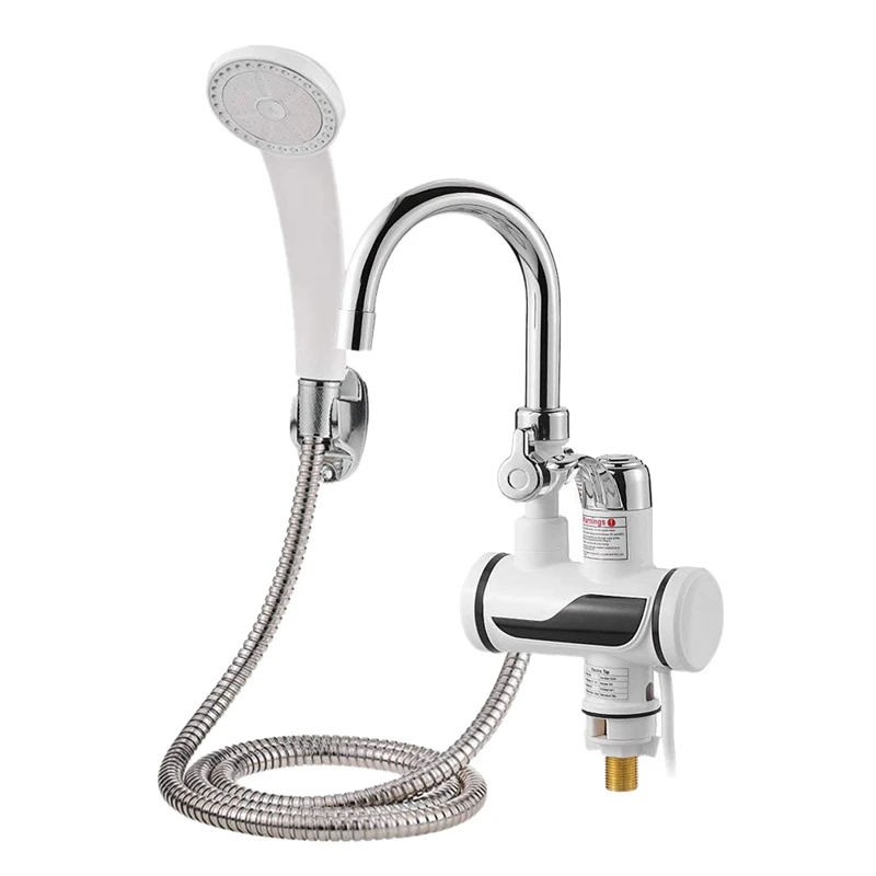 

Sink Faucet with Removable Shower Electric Head and Instant Hot Water Cold LED with Temperature Indicator EU Plug