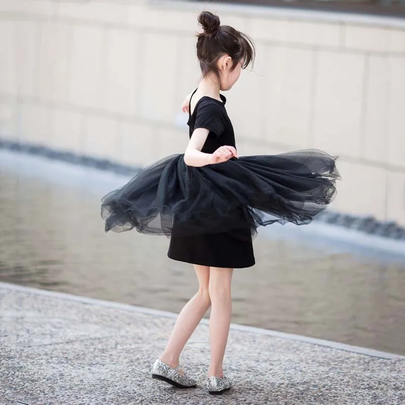 Black Summer Girls Dress 2020 New Kids Ballet Tulle Princess Party Frocks Elegant Children Clothing For 4 6 8 10 12 14 Yrs | Детская
