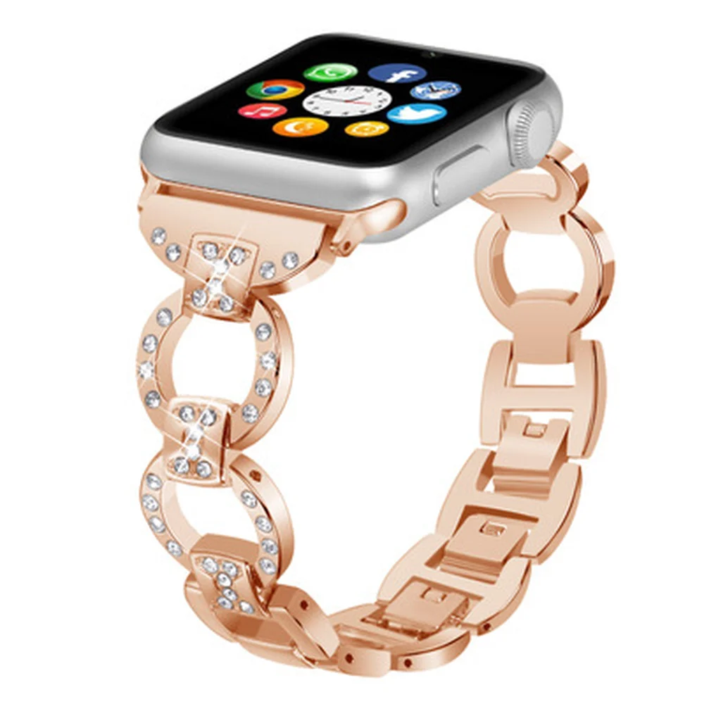 

Fashion Hollow Stainless Steel Apple Watchband for iWatch Series 1/2/3/4/5 Rhinestone Apple Watch Bands 44mm 42mm 40mm 38mm