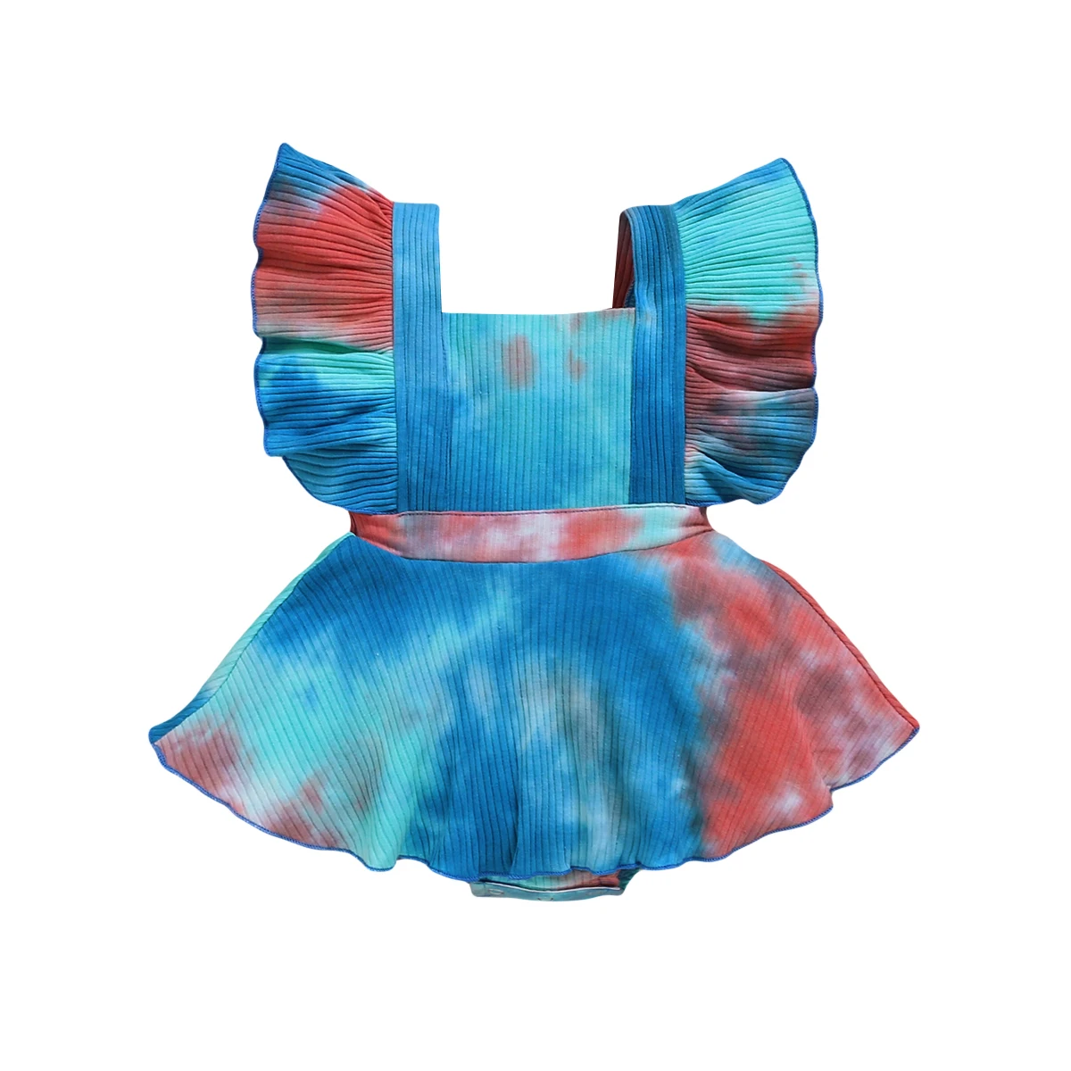 

Baby Bodysuit Brand New Newborn Tie-dye Bodysuits Lotus Leaf Decoration Loose Version Bottom Button Summer Cool Clothing 0-24M