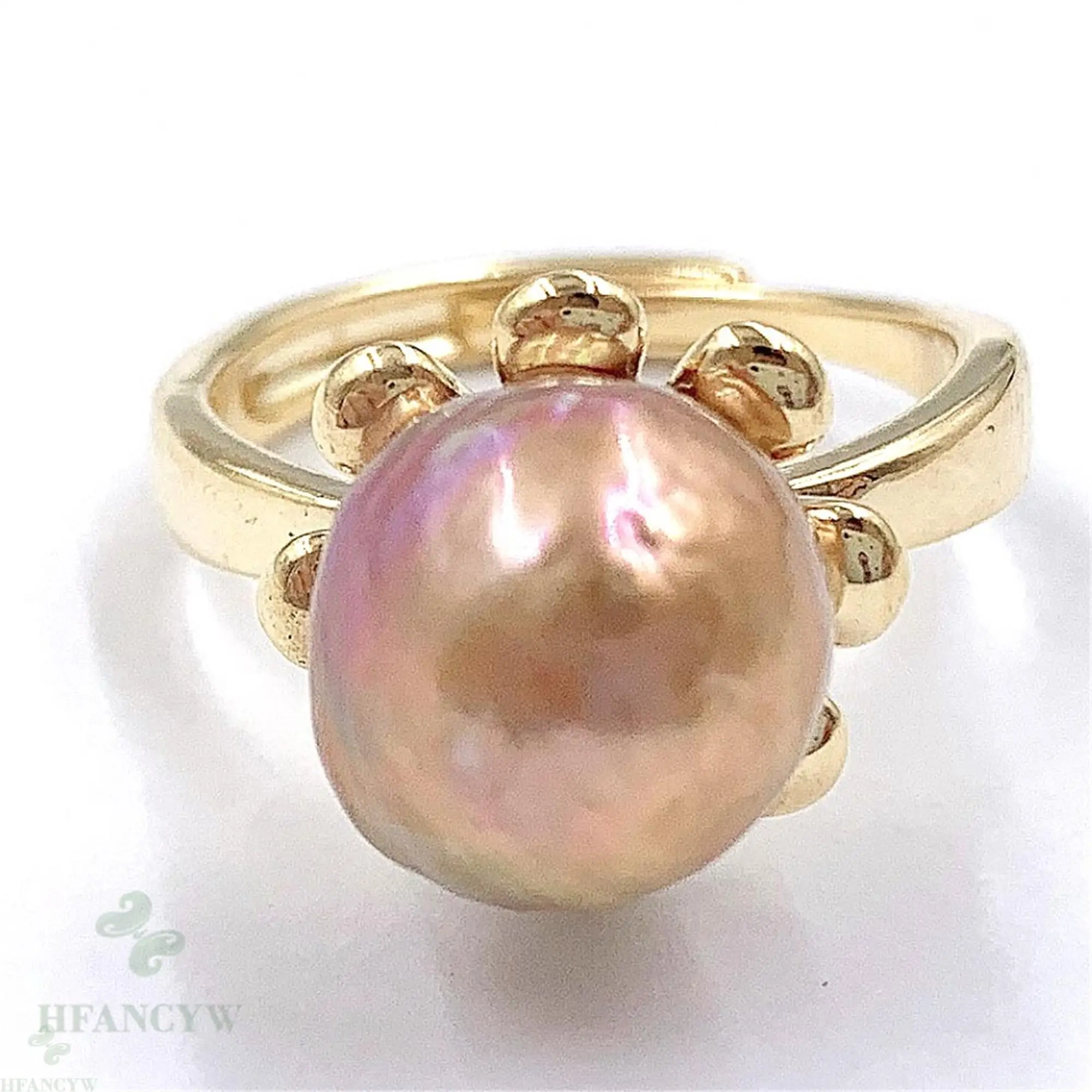 Желтое розовое барокко жемчужное открытое регулируемое 14 К Золотое кольцо
