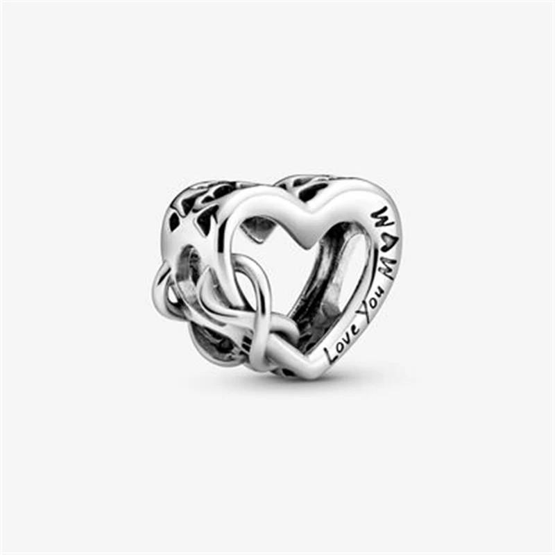 100% серебряные бусины 925 пробы Love You Mum сердце с бесконечностью амулеты подходят к