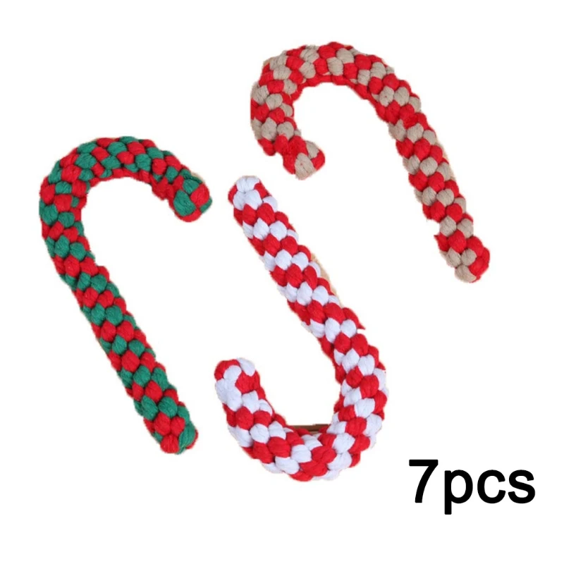 

7 Pcs Christmas Candy Canes Cotton Rope Dog Molar Toys Cute Carton Doll Soft