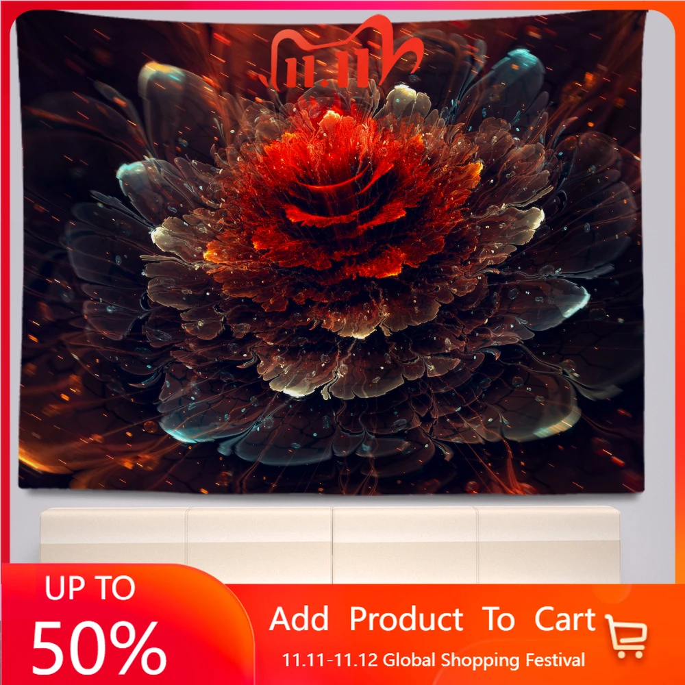 

Цветочный психоделический гобелен, большой тканевый настенный гобелен, Женский гобелен из аниме, эстетика