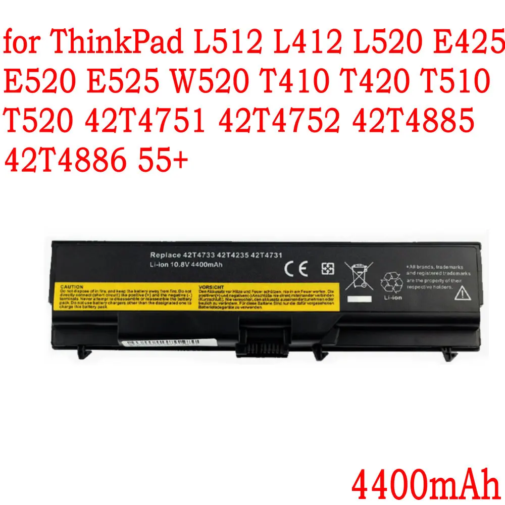 

Laptop Battery For ThinkPad L512 L412 L520 E425 E520 E525 W520 T410 T420 T510 T520 42T4751 42T4752 42T4885 42T4886 55+