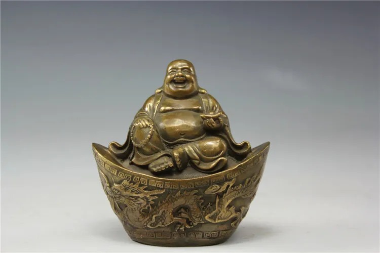 

lingote de cobre, Buda Maitreya, antiguo, estatua de Buda viejo, dios de la riqueza, regalos artesanales, adornos, bronce, paz.