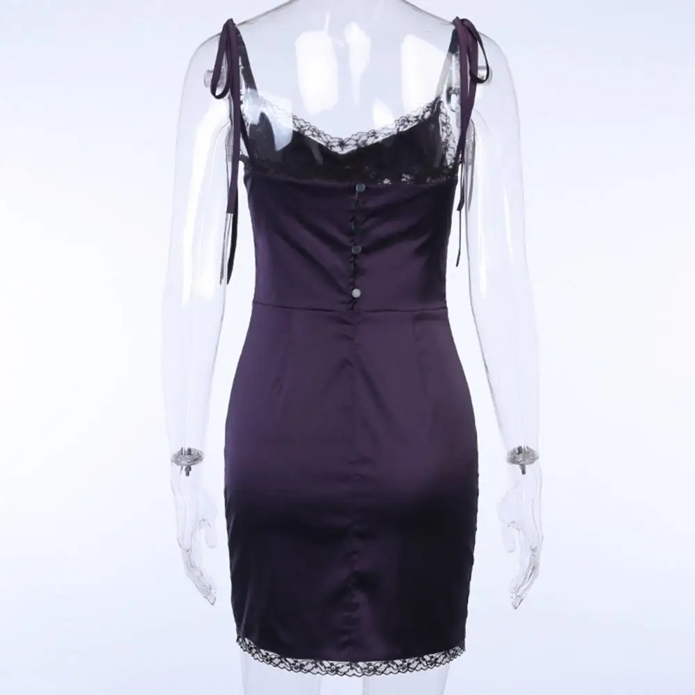 

2021 Lace Bodycon Dress Women Spaghetti Strap V-neck Split Sling Mini Sundress for Daily Wear