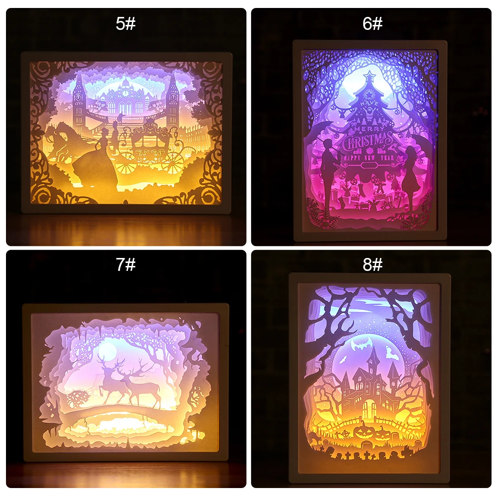 Professional 3D Paper Carving Night Light LED Papercut Box Sculptures Frame Gift Decorative Desktop night Lamp | Освещение