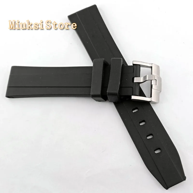 Ремешок для часов Parnis 20 мм из натурального черного каучука с пряжкой нержавеющей