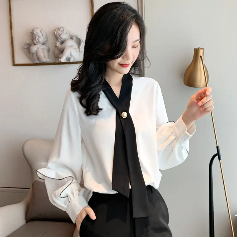 Блузка женская модная рубашка 2020 одежда корейский стиль Топ с длинным рукавом
