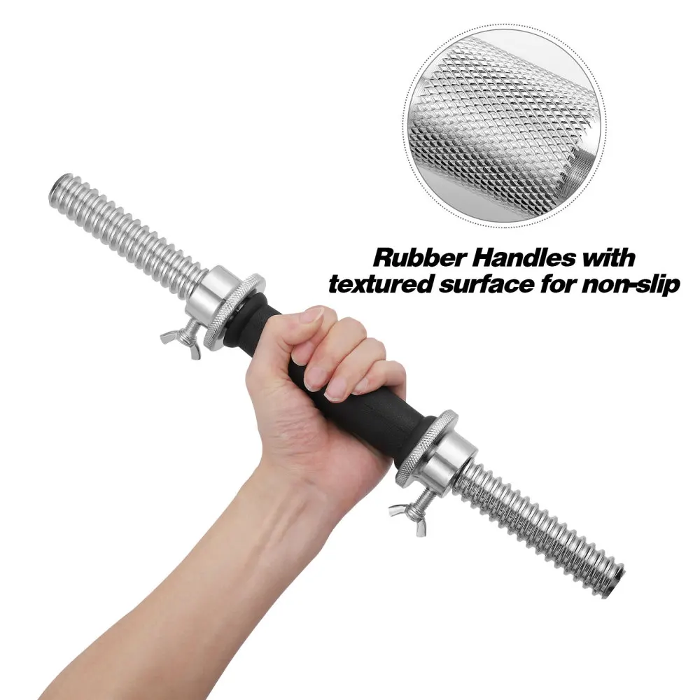 

Clispeed 2pcs Dumbbell Bars Cast Iron Dumbbell Handles with 4 Double Safety Nuts Barbell Bars Covered with Rubber Weightlifting