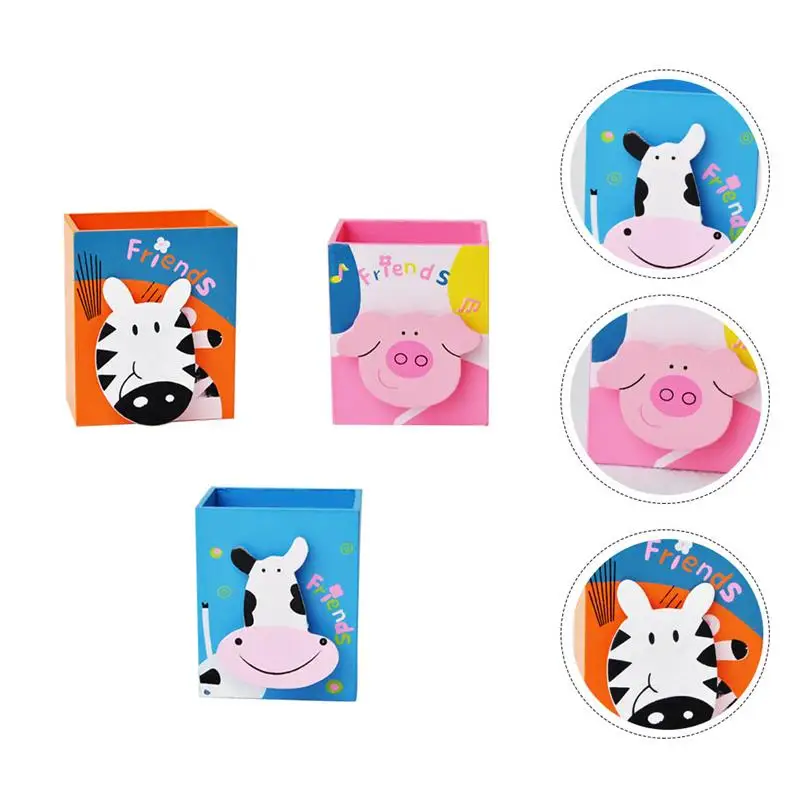 

3Pcs Cartoon Pen Holders Pen Organizer Animal Pattern Pen Holders Desktop Adorns