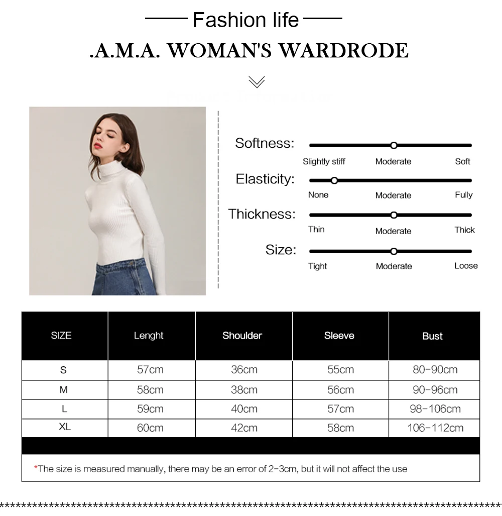 A.M.A. S/XL Тонкий стрейчевый свитер для женщин, белый/черный/серый/хаки/зеленый/синий, длинный рукав, осенняя теплая Женская водолазка