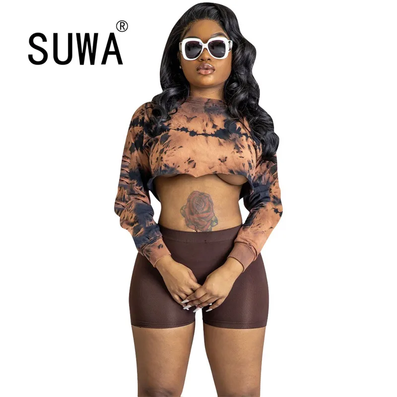 

Sexy Two Piece Set Women Backless Outfits O Neck Tracksuit Slim Long Sleeves Crop Top Shorts Casual 2 Piece Set Cool Girl