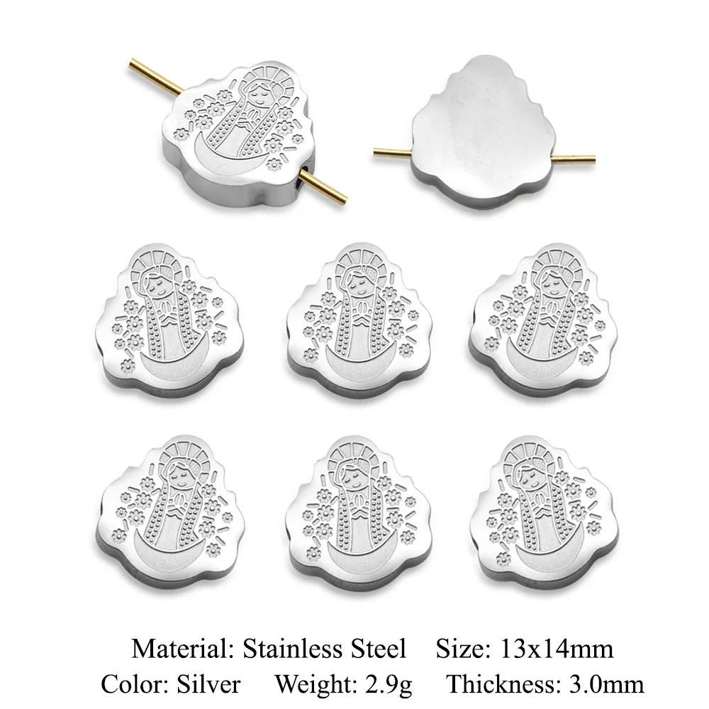 3pcs/lot 100% Stainless Steel 12x15mm Virgin Mary Jesus Cross Charm Wholesale DIY Bead Jewelry For Bracelet Making Factory Price | Украшения