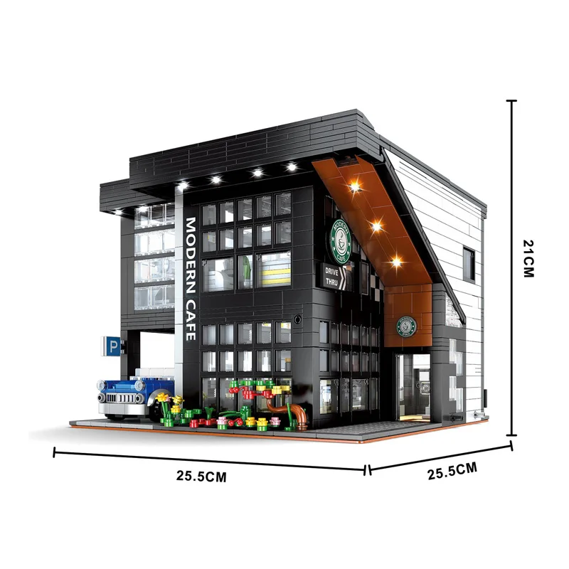 

2021 technic Modern Cafe Modular 2926pcs Advanced model Building Blocks Street view Constructor Gift designer for boys