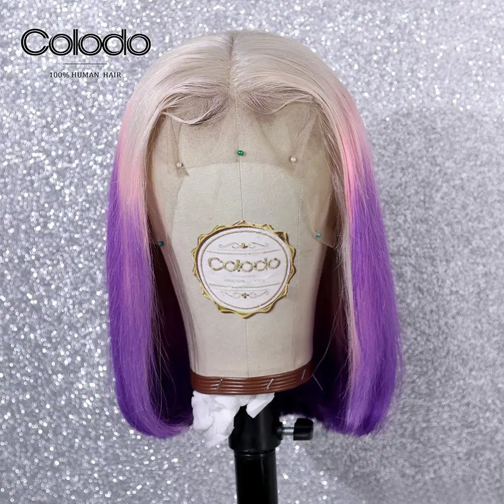 COLODOO Ombre три цвета Боб кружевные передние парики бразильские Remy человеческие