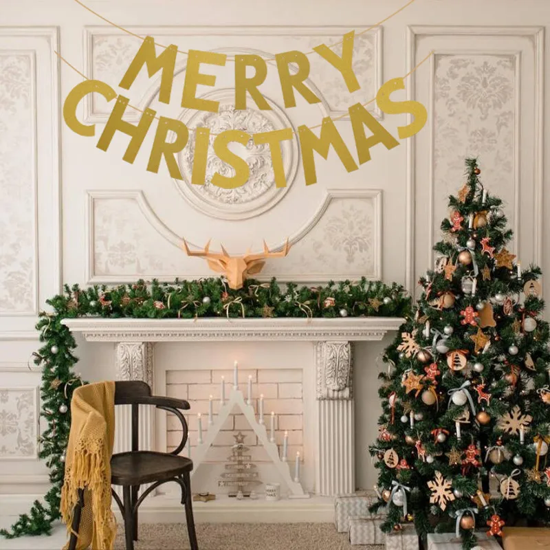 Chicinlife 1 комплект золотой Рождественский баннер флаги для вечерние домашние