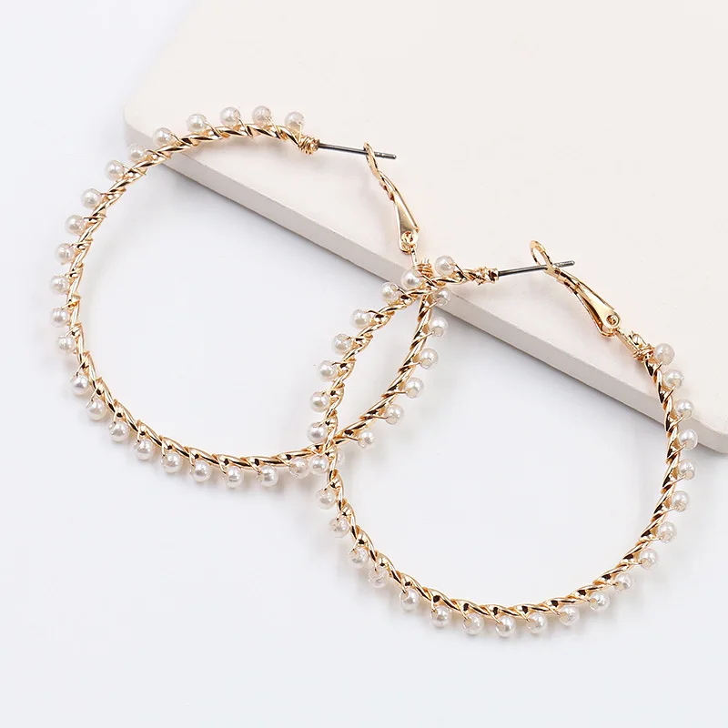 Fashion Big Circle Hoop Earring Handmade Beads Loop Huggie Earings For Women Party Creole Jewelry Pendientes Aretes Brinco Femme | Украшения