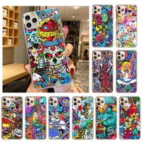 cartoon graffiti sticker phone case for iphone 13 12 11 pro xs max 122mini xr x 7 8 6s plus se2020 silicone tpu soft back cover