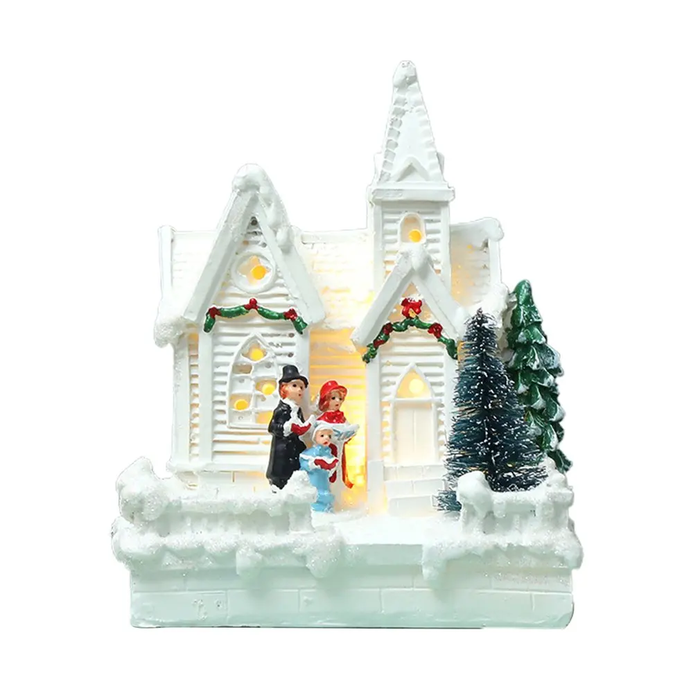 

Christmas Village White Gorgeous House Building Holiday Decorations Resin Xmas Tree Ornament Gift New Year Decor Craft