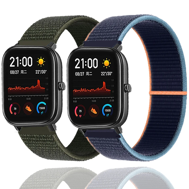 20 мм/22 мм нейлоновый ремешок для Xiaomi Huami Amazfit bip GTS2 мини GTR 42 47 GTR2 2e stratos на возраст 2 3