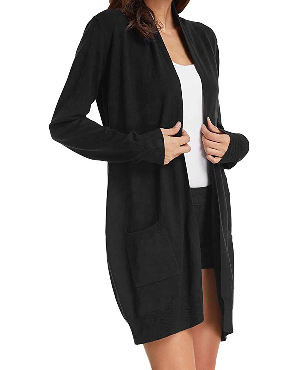 Женская Осенняя одежда, однотонный кардиган, повседневное пальто с карманами и длинными рукавами, женская верхняя одежда с карманами, черны... от AliExpress WW
