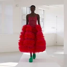 Женская юбка с оборками, красная длинная юбка-макси из тюля длиной до щиколотки, вечерняя юбка для выпускного, для черных девушек, на заказ, 2020