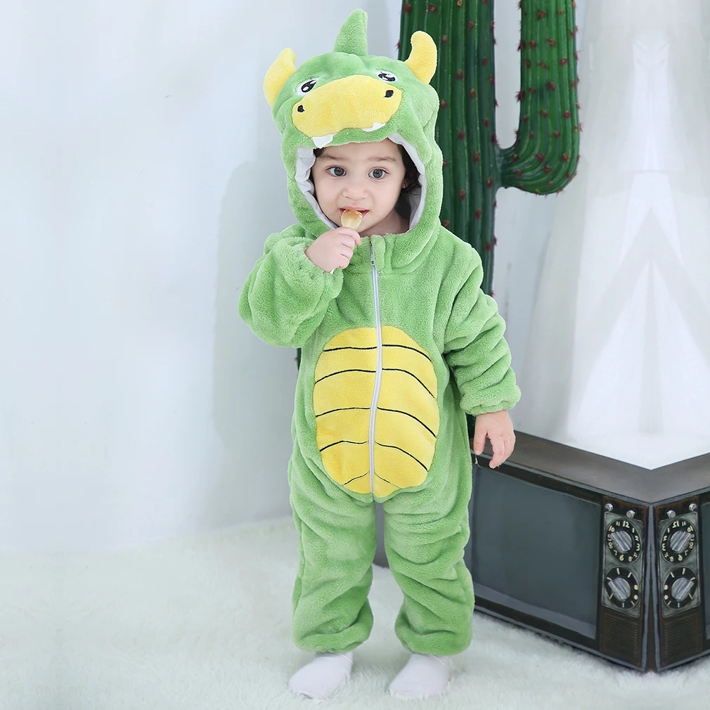 dinosaur Зимние детские комбинезоны; одежда для маленьких девочек; пижамы kuguurumi; Детский комбинезон с рисунками животных; детские комбинезоны для малышей с вышитой пандой - Цвет: dinosaur