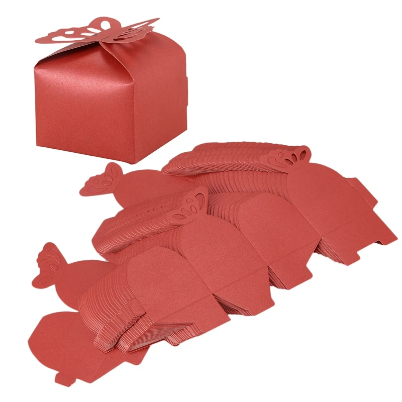 50 Pcs Butterfly Favor Gift Candy Boxes Cake Style for Wedding Party Red | Дом и сад