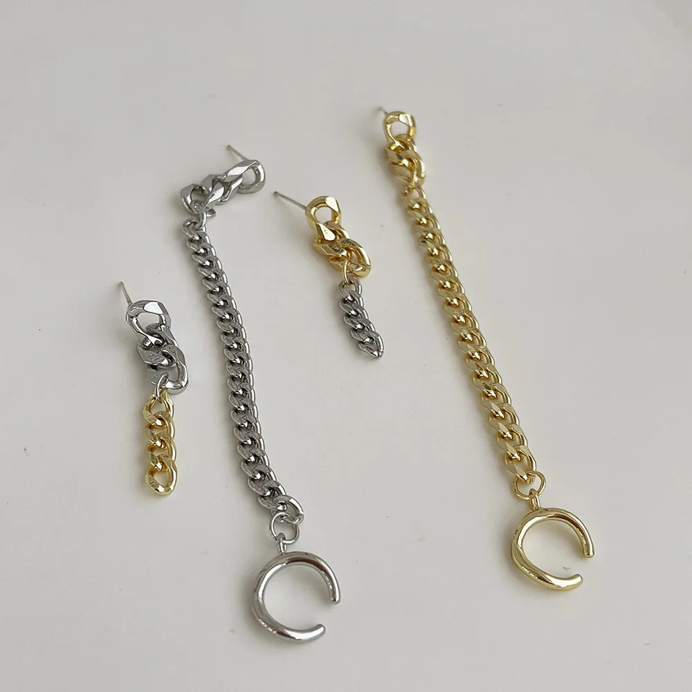 

Asymmetrical design metal chain earrings women small cold wind ear bone clip earnails Earrings