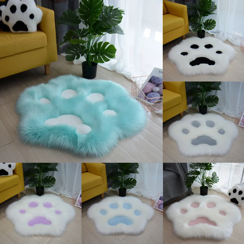 Alfombra con dise&ntilde;o de pata de gato para el hogar, coj&iacute;n de felpa suave y larga con dise&ntilde;o de dibujos animados lavable, decoraci&oacute;n de cabecera de dormitorio, 60/70/80/90cm-0