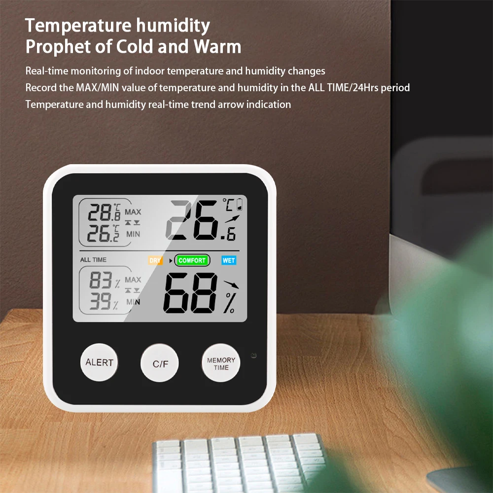 

Mini Indoor LCD Electronic Thermometer Hygrometer Digital Temperature Humidity Tester with Air Comfort Indicator for Home Office