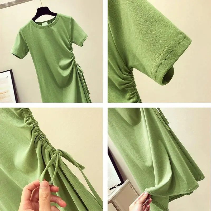 

Summer Women Dresses Casual High Stretch Maxi Dress Pleated Slim Solid Color Sundress Sexy Tight Midi Dress 2021