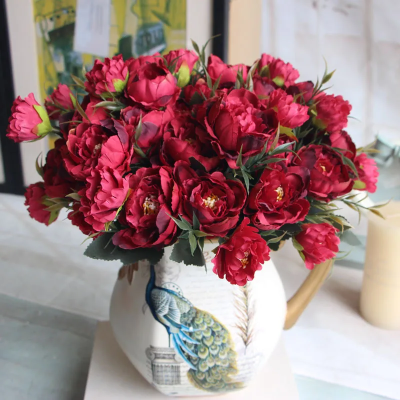 

1 Bouquet 5 heads Artificial Peony Tea Rose Flowers Camellia Silk Fake Flower flores for DIY Home Garden Wedding Decoration