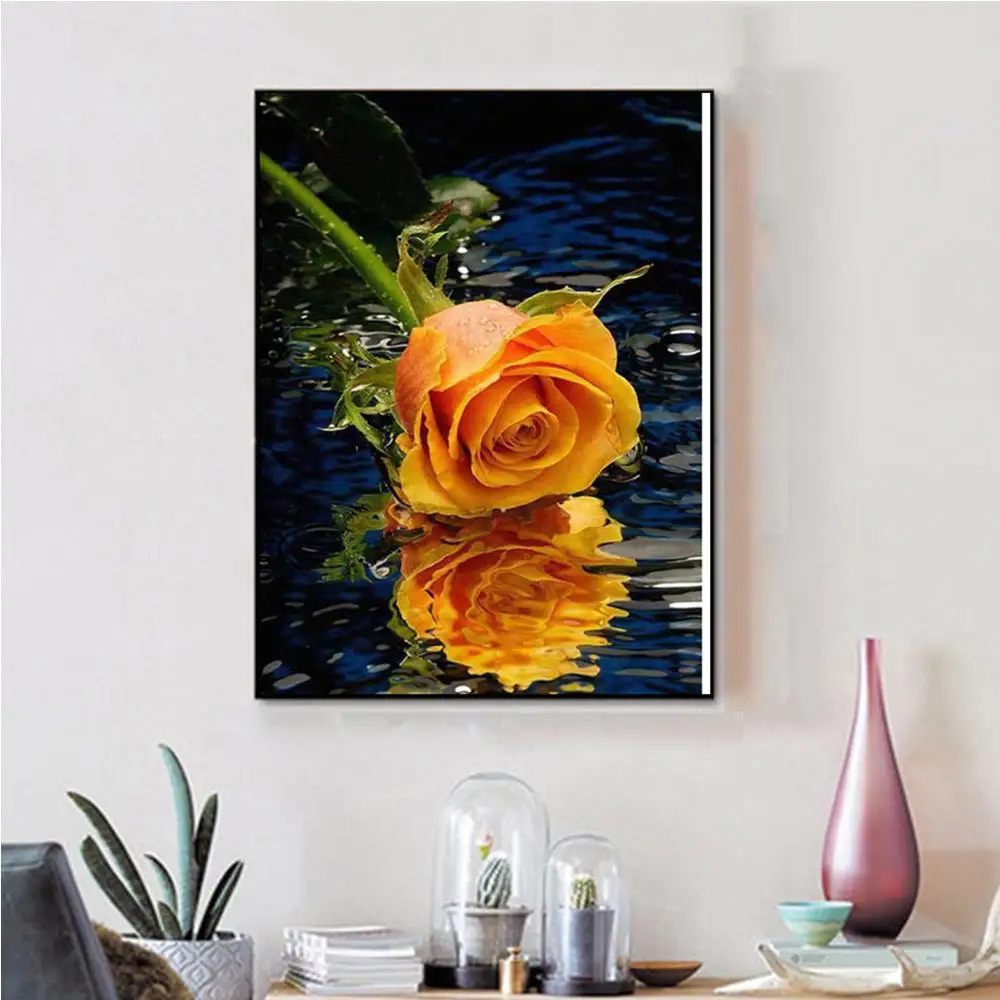 Алмазная живопись круглая вышивка 5D оранжевая роза крест рукоделие домашний