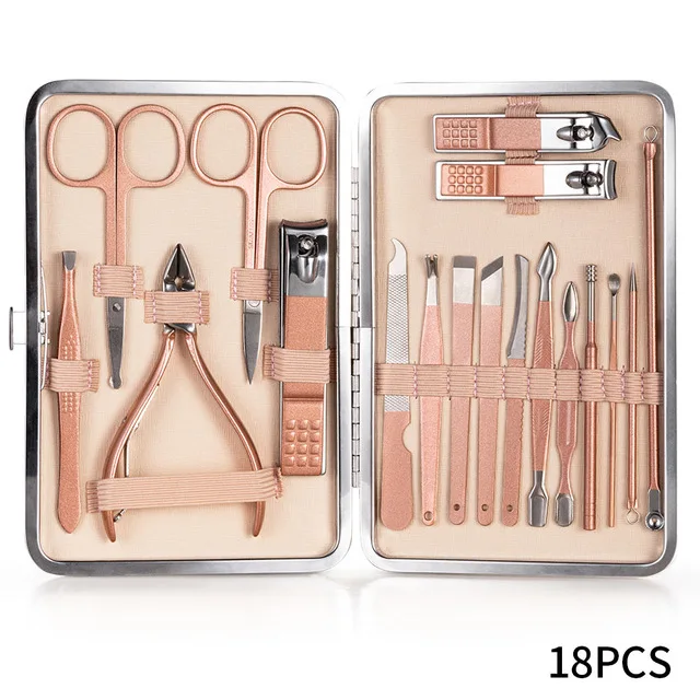 

Newest Color 18 Tools Stainless Steel Manicure set Professional nail clipper Kit of Pedicure Paronychia Nippers Trimmer Cutters