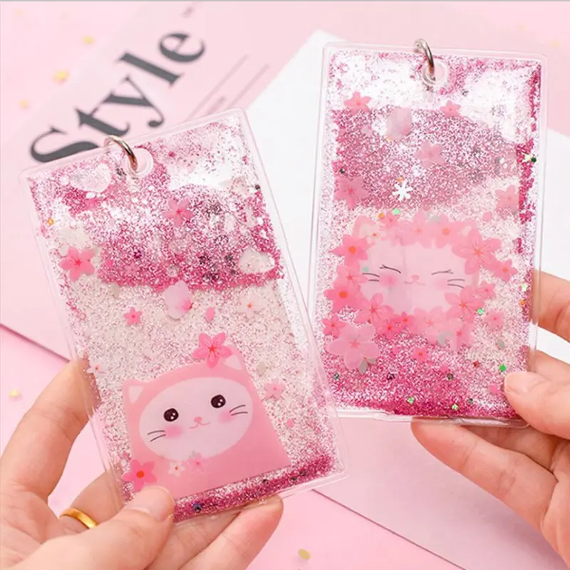 Зыбучие пески брелок с жидкостью карты Чехол банк Кредитная карта Держатели