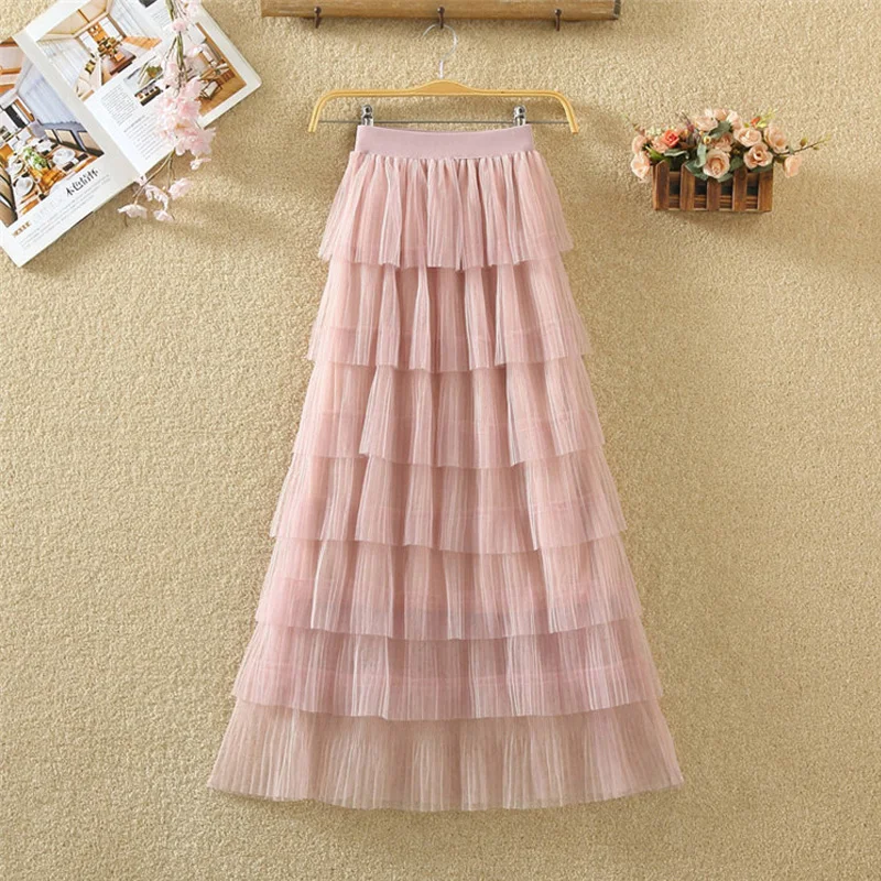 

Spring Sweet Candy Cakee Layered A-line Long Tulle Skirts