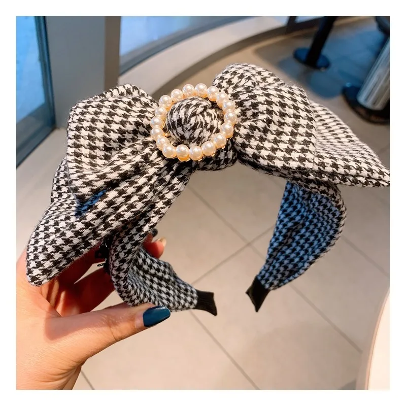 

Geometric Simple Bowknot Hairband Hairband Small Fragrant Wind Pure Color Houndstooth Hairband Wild Hairpin