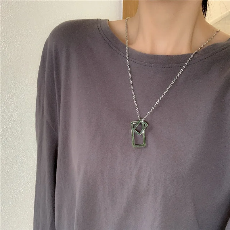 Простое и красивое универсальное ожерелье на свитер прямоугольная Подвеска для