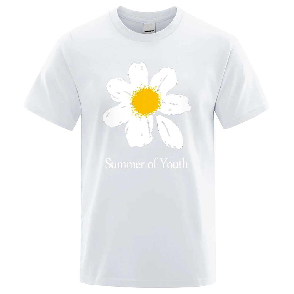 

Tee Shirts Small White Daisies Printing Man Breathable Fashion Clothing Short Sleeved Tee Shirt Male Oversized T-shirt