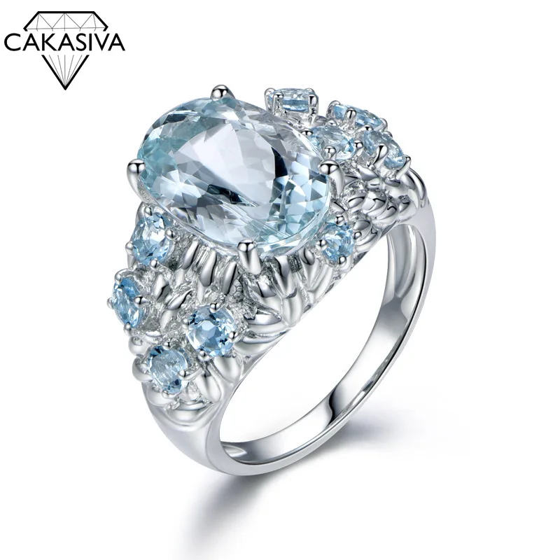 

Sapphire Topaz Engagement Ring Light Blue Gemstone Ring with Diamonds