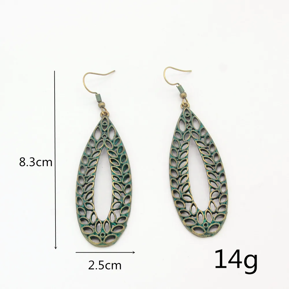 

New Retro Fashion Water Drop Round Bronze Green Alloy Pendant Earrings All-match Simple Female Earrings Jewelry
